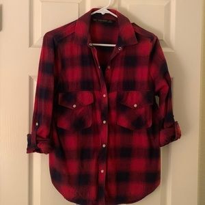 Zara button down flannel in navy and red